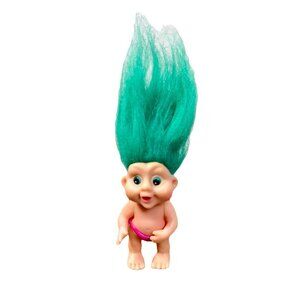 Vintage 1991 Applause Troll Doll 3 inch Valeria Teal Green Hair Pink Diaper